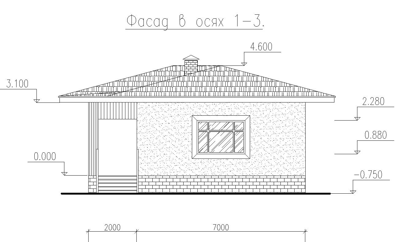 Бесплатный проект одноэтажного дома из пеноблоков. Чертежи. Фото.  Документация.